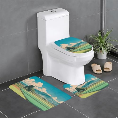 RTCVXZDSA Favorite Mountains and Waters 3-teiliges Badezimmerteppich-Set – weiches Plüsch-Badematten-Set mit U-förmigem WC-Bodenteppich, rutschfest, wasserdicht, Badteppich-Kombination für Zuhause von RTCVXZDSA