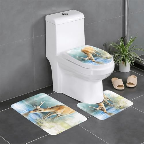 RTCVXZDSA Fawn 3-teiliges Badezimmerteppich-Set – weiches Plüsch-Badematten-Set mit U-förmigem WC-Bodenteppich, rutschfest, wasserdicht, Badteppich-Kombination für Zuhause, Kinderzimmer, Gästebad RTCVXZDSA Fawn 3-teiliges Badezimmerteppich-Set – weiches Plüsch-Badematten-Set mit U-förmigem WC-Bodenteppich, rutschfest, wasserdicht, Badteppich-Kombination für Zuhause, Kinderzimmer, Gästebad von RTCVXZDSA