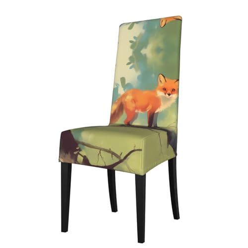 RTCVXZDSA Fox Esszimmerstuhl-Schutz, dehnbar, Allover-Druck-Design, passend für die meisten armlosen Stühle (Höhe der Rückenlehne: 45,7–55,9 cm) von RTCVXZDSA