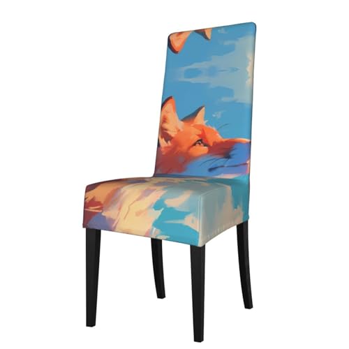 RTCVXZDSA Fox Esszimmerstuhl-Schutz, dehnbar, Allover-Druck-Design, passend für die meisten armlosen Stühle (Höhe der Rückenlehne: 45,7–55,9 cm) von RTCVXZDSA