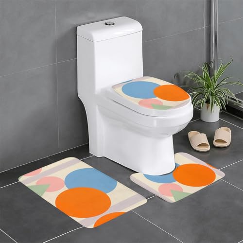 RTCVXZDSA Geometrische Figur, 3-teiliges Badezimmerteppich-Set – weiches Plüsch-Badematten-Set mit U-förmigem WC-Bodenteppich, rutschfest, wasserdicht, Badteppich-Kombination für Zuhause, Kinderzimmer von RTCVXZDSA