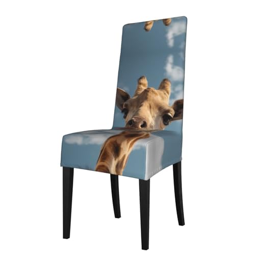 RTCVXZDSA Giraffen-Esszimmerstuhl-Schutz, dehnbar, Allover-Design, passend für die meisten armlosen Stühle (Höhe der Rückenlehne: 45,7–55,9 cm) von RTCVXZDSA