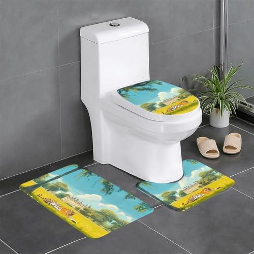 RTCVXZDSA Lying Tiger 3-teiliges Badezimmerteppich-Set – weiches Plüsch-Badematten-Set mit U-förmigem WC-Bodenteppich, rutschfest, wasserdicht, Badteppich-Kombination für Zuhause, Kinderzimmer von RTCVXZDSA