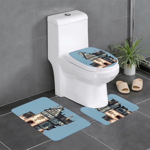 RTCVXZDSA Manga Villa 3-teiliges Badezimmerteppich-Set – weiches Plüsch-Badematten-Set mit U-förmigem WC-Bodenteppich, rutschfest, wasserdicht, Badteppich-Kombination für Zuhause, Kinderzimmer von RTCVXZDSA