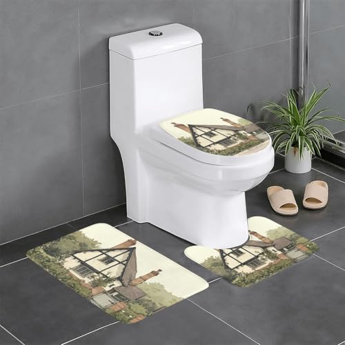 RTCVXZDSA Manga Villa 3-teiliges Badezimmerteppich-Set – weiches Plüsch-Badematten-Set mit U-förmigem WC-Bodenteppich, rutschfest, wasserdicht, Badteppich-Kombination für Zuhause, Kinderzimmer von RTCVXZDSA