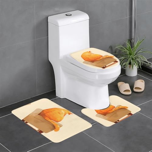 RTCVXZDSA Niedliche Katze, 3-teiliges Badezimmerteppich-Set – weiches Plüsch-Badematten-Set mit U-förmigem WC-Bodenteppich, rutschfest, wasserdicht, Badteppich-Kombination für Zuhause, Kinderzimmer von RTCVXZDSA