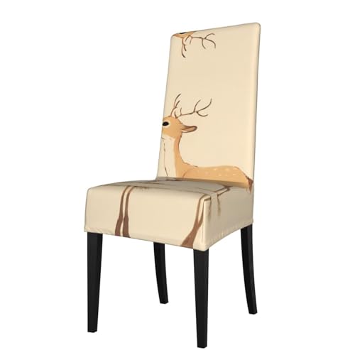 RTCVXZDSA Niedlicher Hirsch-Esszimmerstuhlschutz, dehnbares Allover-Druck-Design, passend für die meisten armlosen Stühle (Rückenhöhe 45,7–55,9 cm) von RTCVXZDSA