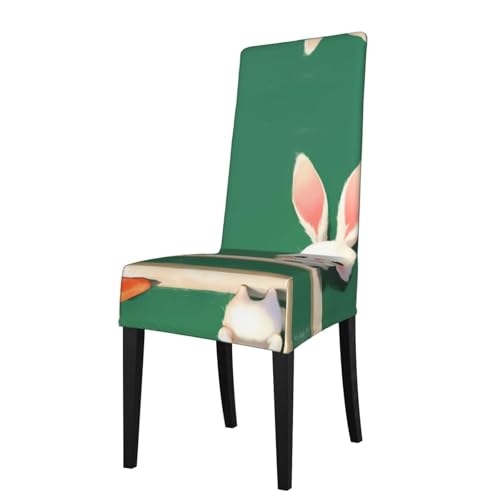 RTCVXZDSA Niedlicher Kaninchen-Esszimmerstuhl-Schutz, dehnbar, Allover-Design, passend für die meisten armlosen Stühle (Höhe der Rückenlehne: 45,7–55,9 cm) von RTCVXZDSA