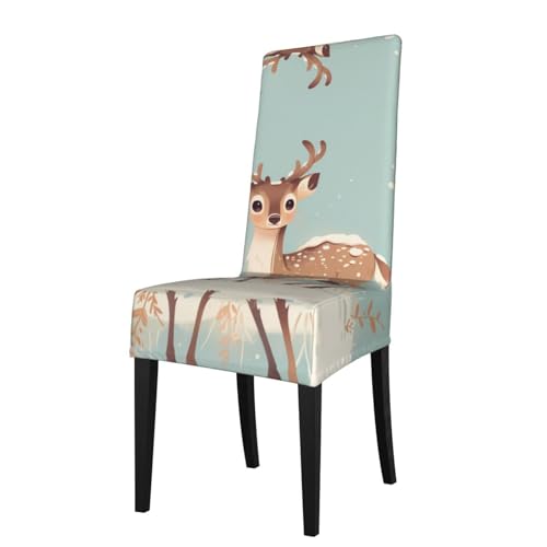RTCVXZDSA Niedlicher kleiner Hirsch-Esszimmerstuhlschutz, dehnbares Allover-Druck-Design, passend für die meisten armlosen Stühle (Höhe der Rückenlehne: 45,7–55,9 cm) von RTCVXZDSA