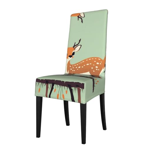 RTCVXZDSA Niedlicher kleiner Hirsch-Esszimmerstuhlschutz, dehnbares Allover-Druck-Design, passend für die meisten armlosen Stühle (Höhe der Rückenlehne: 45,7–55,9 cm) von RTCVXZDSA