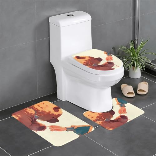 RTCVXZDSA Niedlicher kleiner Hund 3-teiliges Badezimmerteppich-Set – weiches Plüsch-Badematten-Set mit U-förmigem WC-Bodenteppich, rutschfest, wasserdicht, Badteppich, Kombination für Zuhause von RTCVXZDSA