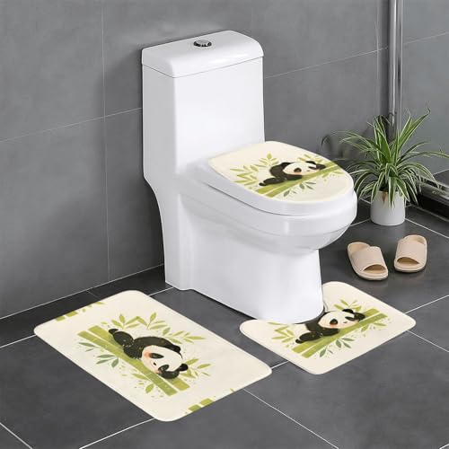 RTCVXZDSA Niedliches Panda-Badezimmerteppich-Set, weiches Plüsch-Badematten-Set mit U-förmigem WC-Bodenteppich, rutschfest, wasserdicht, Badteppich-Kombination für Zuhause, Kinderzimmer, Gästebad von RTCVXZDSA