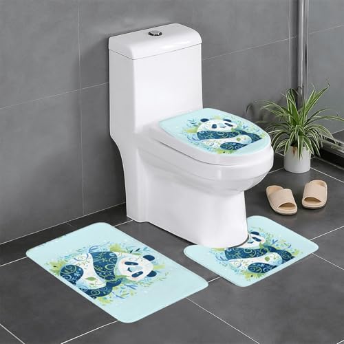 RTCVXZDSA Niedliches Panda-Badezimmerteppich-Set, weiches Plüsch-Badematten-Set mit U-förmigem WC-Bodenteppich, rutschfest, wasserdicht, Badteppich-Kombination für Zuhause, Kinderzimmer, Gästebad von RTCVXZDSA