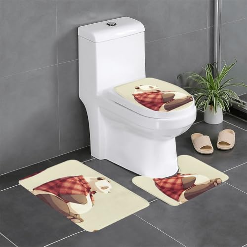 RTCVXZDSA Niedliches Panda-Badezimmerteppich-Set, weiches Plüsch-Badematten-Set mit U-förmigem WC-Bodenteppich, rutschfest, wasserdicht, Badteppich-Kombination für Zuhause, Kinderzimmer, Gästebad von RTCVXZDSA
