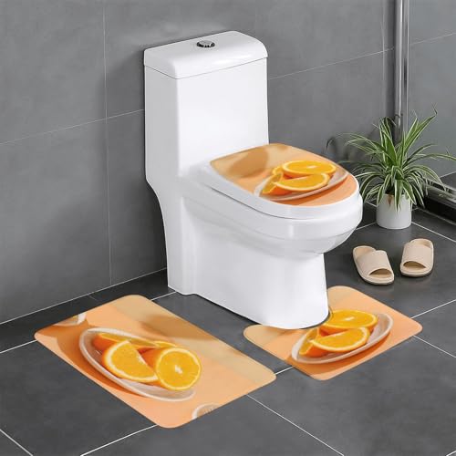 RTCVXZDSA Orangefarbenes 3-teiliges Badezimmerteppich-Set – weiches Plüsch-Badematten-Set mit U-förmigem WC-Bodenteppich, rutschfest, wasserdicht, Badteppich-Kombination für Zuhause, Kinderzimmer von RTCVXZDSA