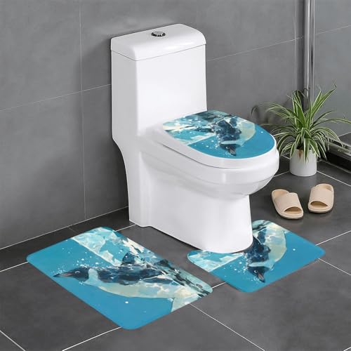 RTCVXZDSA Penguins and Ice 3-teiliges Badezimmerteppich-Set – weiches Plüsch-Badematten-Set mit U-förmigem WC-Bodenteppich, rutschfest, wasserdicht, Badteppich-Kombination für Zuhause, Kinderzimmer von RTCVXZDSA