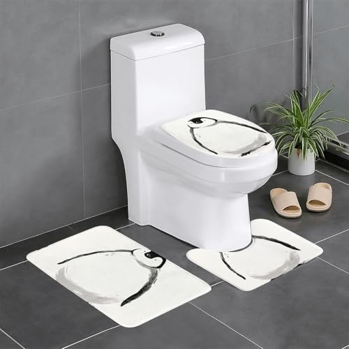 RTCVXZDSA Pinguin 3-teiliges Badezimmerteppich-Set – weiches Plüsch-Badematten-Set mit U-förmigem WC-Bodenteppich, rutschfest, wasserdicht, Badteppich-Kombination für Zuhause, Kinderzimmer, Gästebad von RTCVXZDSA