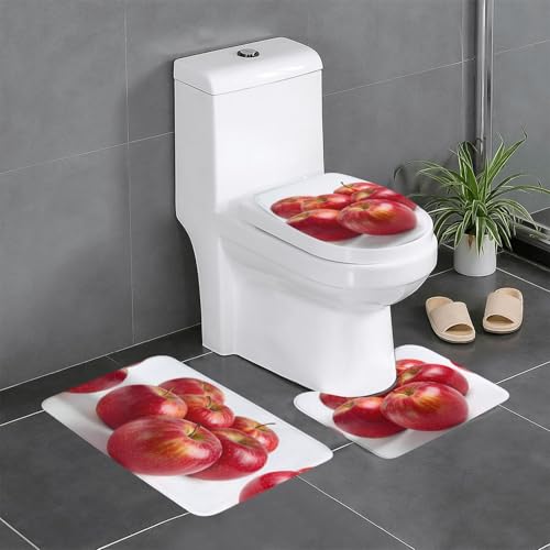 RTCVXZDSA Red Apple 3-teiliges Badezimmerteppich-Set – weiches Plüsch-Badematten-Set mit U-förmigem WC-Bodenteppich, rutschfest, wasserdicht, Badteppich-Kombination für Zuhause, Kinderzimmer, Gästebad von RTCVXZDSA