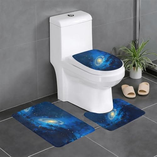 RTCVXZDSA Rotierendes Sternenhimmel-3-teiliges Badezimmerteppich-Set – weiches Plüsch-Badematten-Set mit U-förmigem WC-Bodenteppich, rutschfest, wasserdicht, Badteppich-Kombination für Zuhause von RTCVXZDSA