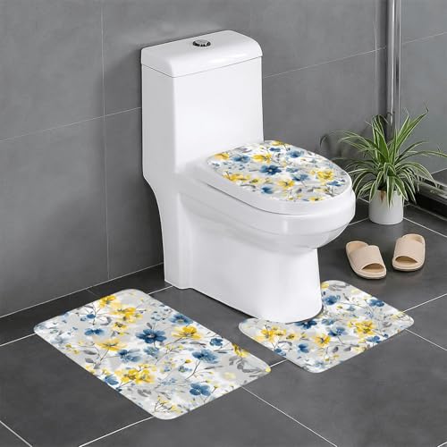 RTCVXZDSA Schöne Blumen 3-teiliges Badezimmerteppich-Set – weiches Plüsch-Badematten-Set mit U-förmigem WC-Bodenteppich, rutschfest, wasserdicht, Badteppich-Kombination für Zuhause, Kinderzimmer RTCVXZDSA Schöne Blumen 3-teiliges Badezimmerteppich-Set – weiches Plüsch-Badematten-Set mit U-förmigem WC-Bodenteppich, rutschfest, wasserdicht, Badteppich-Kombination für Zuhause, Kinderzimmer von RTCVXZDSA