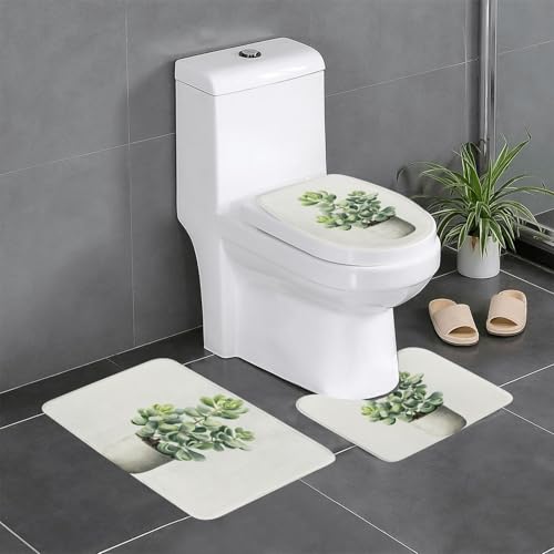 RTCVXZDSA Schöne Pflanzenblumen, 3-teiliges Badezimmerteppich-Set – weiches Plüsch-Badematten-Set mit U-förmigem WC-Bodenteppich, rutschfest, wasserdicht, Badteppich-Kombination für Zuhause von RTCVXZDSA