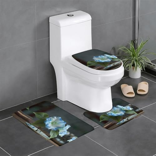 RTCVXZDSA Schönes Blumen-3-teiliges Badezimmerteppich-Set – weiches Plüsch-Badematten-Set mit U-förmigem WC-Bodenteppich, rutschfest, wasserdicht, Badteppich-Kombination für Zuhause, Kinderzimmer von RTCVXZDSA
