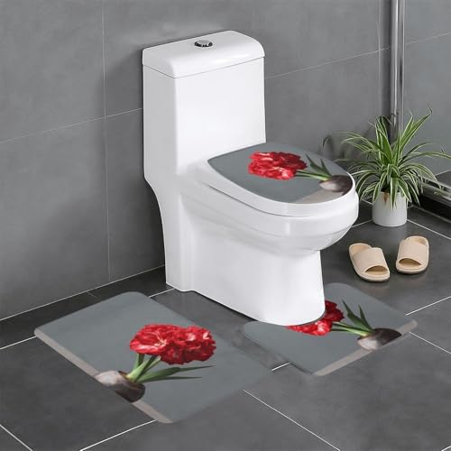 RTCVXZDSA Schönes Blumen-3-teiliges Badezimmerteppich-Set – weiches Plüsch-Badematten-Set mit U-förmigem WC-Bodenteppich, rutschfest, wasserdicht, Badteppich-Kombination für Zuhause, Kinderzimmer von RTCVXZDSA