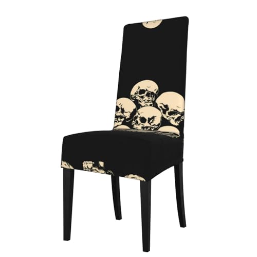 RTCVXZDSA Schwarzer Totenkopf-Esszimmerstuhlschutz – dehnbares Allover-Druck-Design, passend für die meisten armlosen Stühle (Rückenhöhe 45,7–55,9 cm) von RTCVXZDSA