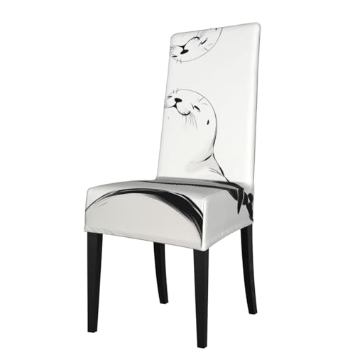 RTCVXZDSA Seal Esszimmerstuhl-Schutz, dehnbar, Allover-Druck-Design, passend für die meisten armlosen Stühle (Höhe der Rückenlehne: 45,7–55,9 cm) von RTCVXZDSA
