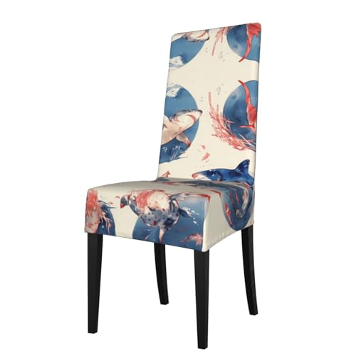 RTCVXZDSA Shark Esszimmerstuhl-Schutz, dehnbares Allover-Druck-Design, passend für die meisten armlosen Stühle (Höhe der Rückenlehne: 45,7–55,9 cm) von RTCVXZDSA
