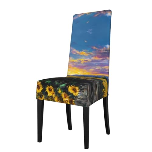 RTCVXZDSA Sonnenblumen-Esszimmerstuhl-Schutz, dehnbares Allover-Druck-Design, passend für die meisten armlosen Stühle (Höhe der Rückenlehne: 45,7–55,9 cm) von RTCVXZDSA