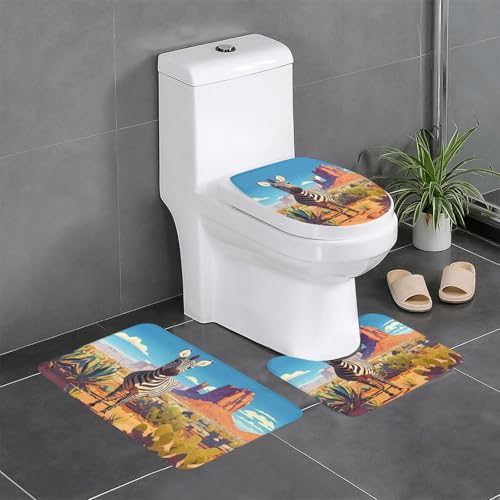 RTCVXZDSA Standing Zebra 3-teiliges Badezimmerteppich-Set – weiches Plüsch-Badematten-Set mit U-förmigem WC-Bodenteppich, rutschfest, wasserdicht, Badteppich-Kombination für Zuhause, Kinderzimmer von RTCVXZDSA