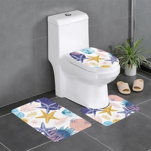 RTCVXZDSA Starfish2 3-teiliges Badezimmerteppich-Set – weiches Plüsch-Badematten-Set mit U-förmigem WC-Bodenteppich, rutschfest, wasserdicht, Badteppich-Kombination für Zuhause, Kinderzimmer, Gästebad von RTCVXZDSA