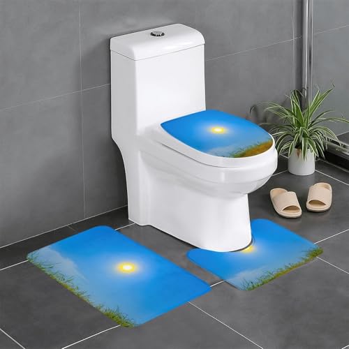 RTCVXZDSA Sunrise 3-teiliges Badezimmerteppich-Set – weiches Plüsch-Badematten-Set mit U-förmigem WC-Bodenteppich, rutschfest, wasserdicht, Badteppich-Kombination für Zuhause, Kinderzimmer, Gästebad von RTCVXZDSA