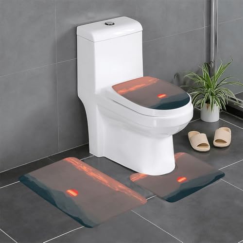 RTCVXZDSA Sunrise 3-teiliges Badezimmerteppich-Set – weiches Plüsch-Badematten-Set mit U-förmigem WC-Bodenteppich, rutschfest, wasserdicht, Badteppich-Kombination für Zuhause, Kinderzimmer, Gästebad von RTCVXZDSA