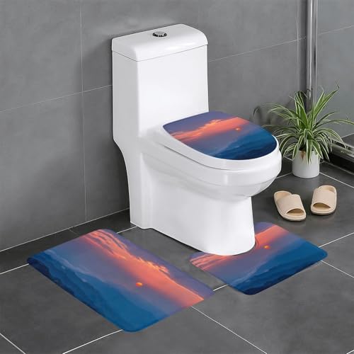 RTCVXZDSA Sunrise 3-teiliges Badezimmerteppich-Set – weiches Plüsch-Badematten-Set mit U-förmigem WC-Bodenteppich, rutschfest, wasserdicht, Badteppich-Kombination für Zuhause, Kinderzimmer, Gästebad von RTCVXZDSA