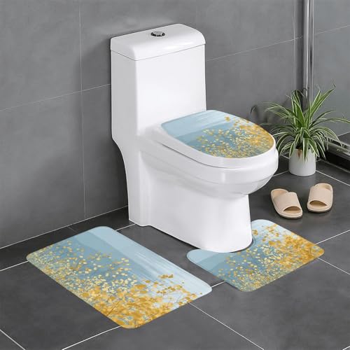 RTCVXZDSA The Reeds By The Lake 3-teiliges Badezimmerteppich-Set – weiches Plüsch-Badematten-Set mit U-förmigem WC-Bodenteppich, rutschfest, wasserdicht, Badteppich-Kombination für Zuhause von RTCVXZDSA