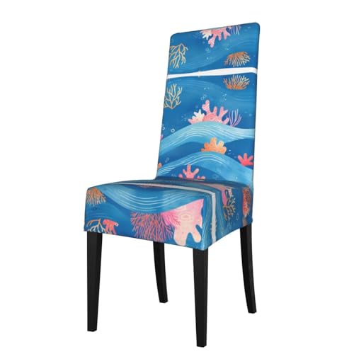 RTCVXZDSA The Underwater World Esszimmerstuhlschutz, dehnbares Allover-Druck-Design, passend für die meisten armlosen Stühle (Rückenhöhe 45,7–55,9 cm) von RTCVXZDSA
