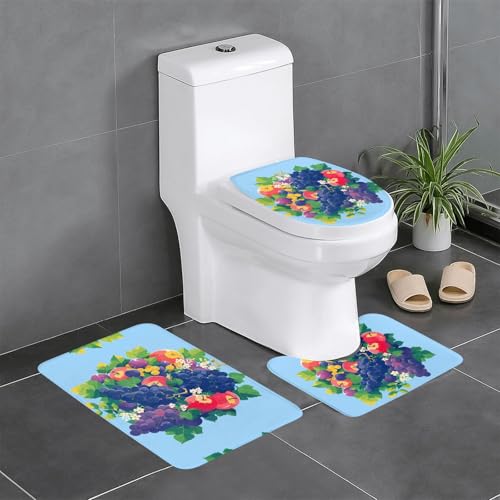 RTCVXZDSA Traube 3-teiliges Badezimmerteppich-Set – weiches Plüsch-Badematten-Set mit U-förmigem WC-Bodenteppich, rutschfest, wasserdicht, Badteppich-Kombination für Zuhause, Kinderzimmer, Gästebad von RTCVXZDSA