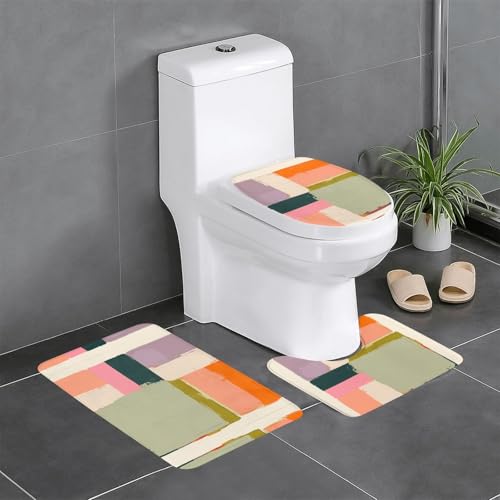 RTCVXZDSA Unregelmäßige geometrische Formen, 3-teiliges Badezimmerteppich-Set – weiches Plüsch-Badematten-Set mit U-förmigem WC-Bodenteppich, rutschfest, wasserdicht, Badteppich-Kombination für von RTCVXZDSA