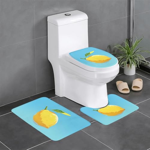 RTCVXZDSA Vibrant Fruits 3-teiliges Badezimmerteppich-Set – weiches Plüsch-Badematten-Set mit U-förmigem WC-Bodenteppich, rutschfest, wasserdicht, Badteppich-Kombination für Zuhause, Kinderzimmer von RTCVXZDSA