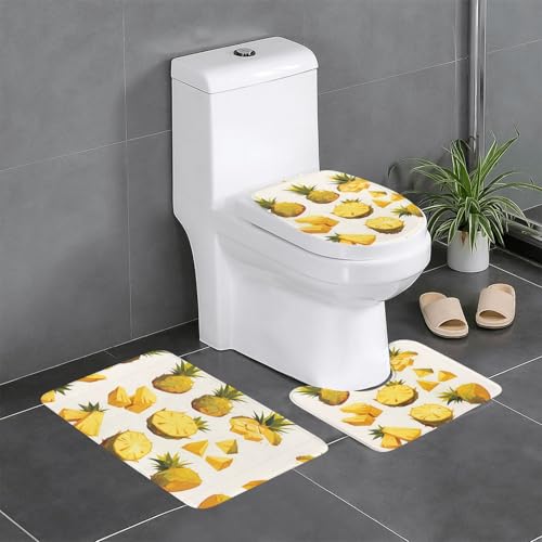 RTCVXZDSA Vibrant Fruits 3-teiliges Badezimmerteppich-Set – weiches Plüsch-Badematten-Set mit U-förmigem WC-Bodenteppich, rutschfest, wasserdicht, Badteppich-Kombination für Zuhause, Kinderzimmer von RTCVXZDSA