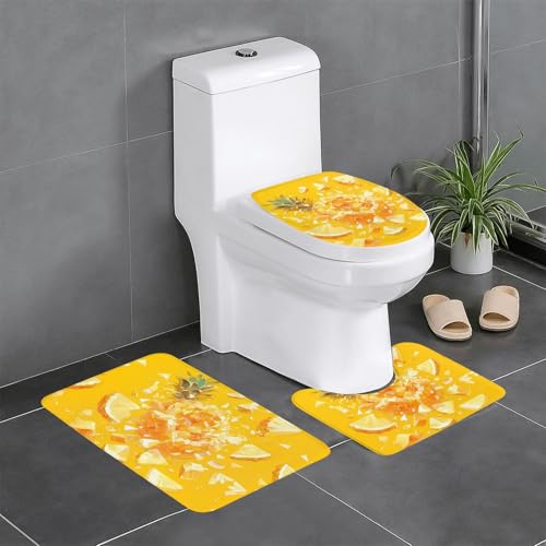 RTCVXZDSA Vibrant Fruits 3-teiliges Badezimmerteppich-Set – weiches Plüsch-Badematten-Set mit U-förmigem WC-Bodenteppich, rutschfest, wasserdicht, Badteppich-Kombination für Zuhause, Kinderzimmer von RTCVXZDSA