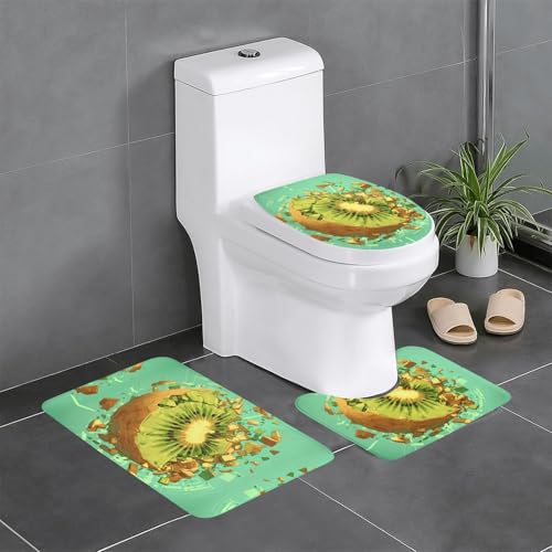 RTCVXZDSA Vibrant Fruits 3-teiliges Badezimmerteppich-Set – weiches Plüsch-Badematten-Set mit U-förmigem WC-Bodenteppich, rutschfest, wasserdicht, Badteppich-Kombination für Zuhause, Kinderzimmer von RTCVXZDSA