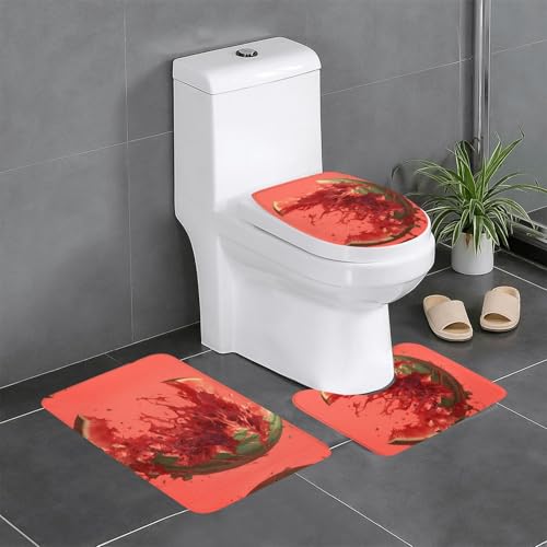 RTCVXZDSA Vibrant Fruits 3-teiliges Badezimmerteppich-Set – weiches Plüsch-Badematten-Set mit U-förmigem WC-Bodenteppich, rutschfest, wasserdicht, Badteppich-Kombination für Zuhause, Kinderzimmer von RTCVXZDSA