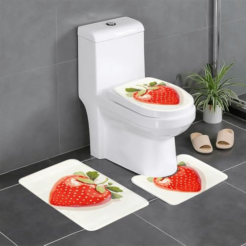 RTCVXZDSA Vibrant Fruits 3-teiliges Badezimmerteppich-Set – weiches Plüsch-Badematten-Set mit U-förmigem WC-Bodenteppich, rutschfest, wasserdicht, Badteppich-Kombination für Zuhause, Kinderzimmer von RTCVXZDSA