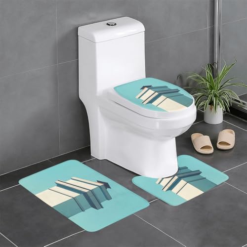 RTCVXZDSA White Buildings 3-teiliges Badezimmerteppich-Set – weiches Plüsch-Badematten-Set mit U-förmigem WC-Bodenteppich, rutschfest, wasserdicht, Badteppich-Kombination für Zuhause, Kinderzimmer von RTCVXZDSA