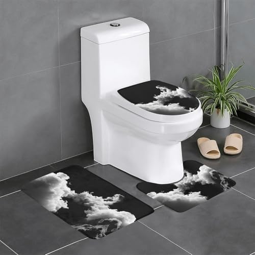 RTCVXZDSA White Cloud 3-teiliges Badezimmerteppich-Set – weiches Plüsch-Badematten-Set mit U-förmigem WC-Bodenteppich, rutschfest, wasserdicht, Badteppich-Kombination für Zuhause, Kinderzimmer von RTCVXZDSA