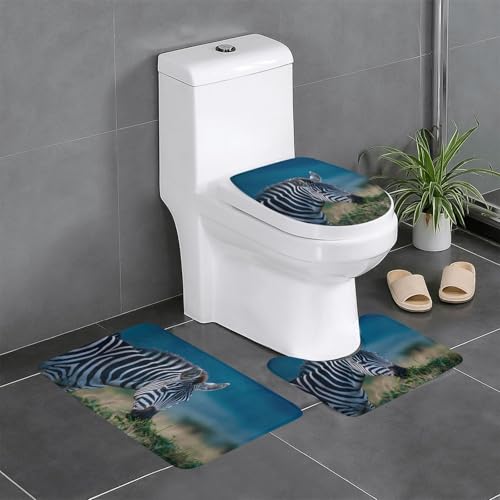 RTCVXZDSA Zebra 3-teiliges Badezimmerteppich-Set – weiches Plüsch-Badematten-Set mit U-förmigem WC-Bodenteppich, rutschfest, wasserdicht, Badteppich-Kombination für Zuhause, Kinderzimmer, Gästebad von RTCVXZDSA