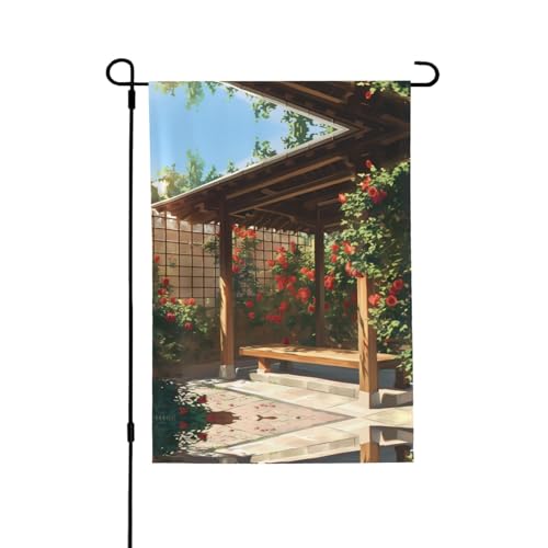 Roses In The Yard Vibrant Allover-Print Flagge – wetterfestes Polyester, perfekt für Terrasse, Hof oder Gartendekoration von RTCVXZDSA